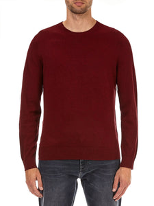 Men Dark Red Cotton Blend Crew Neck Knitted Jumper