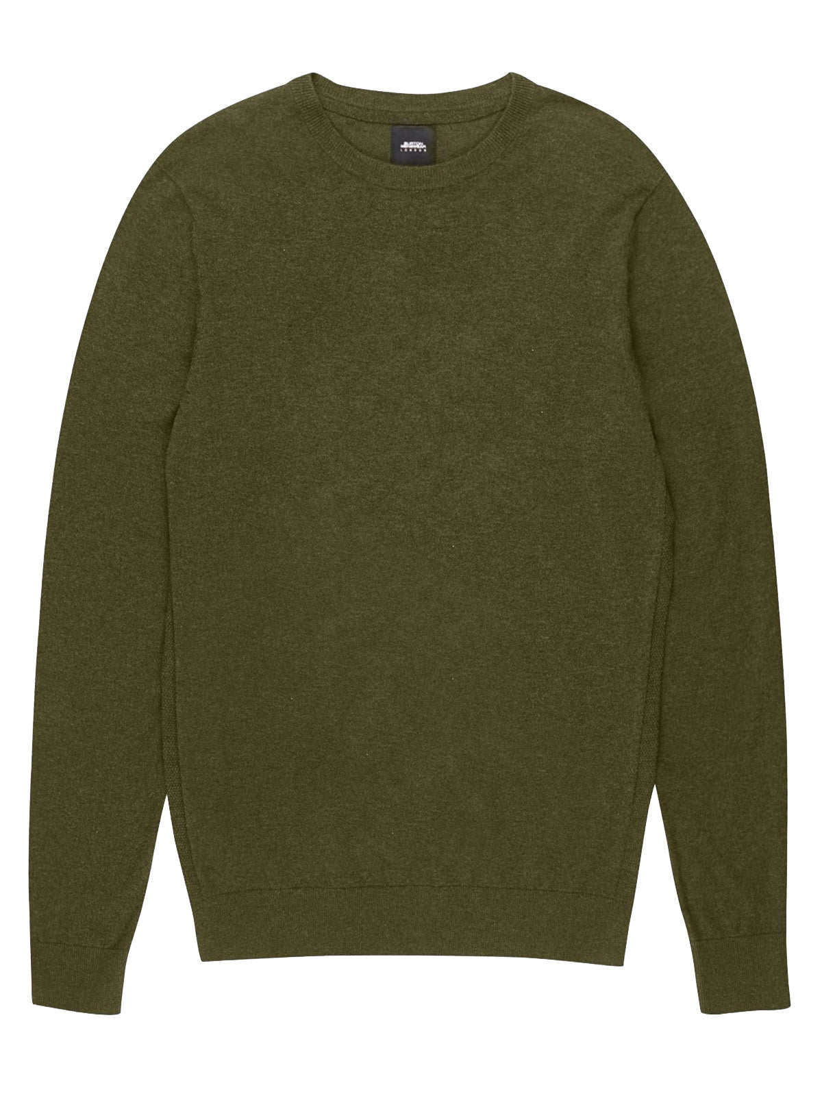 Mens Khaki Cotton Blend Crew Neck Knitted Jumper