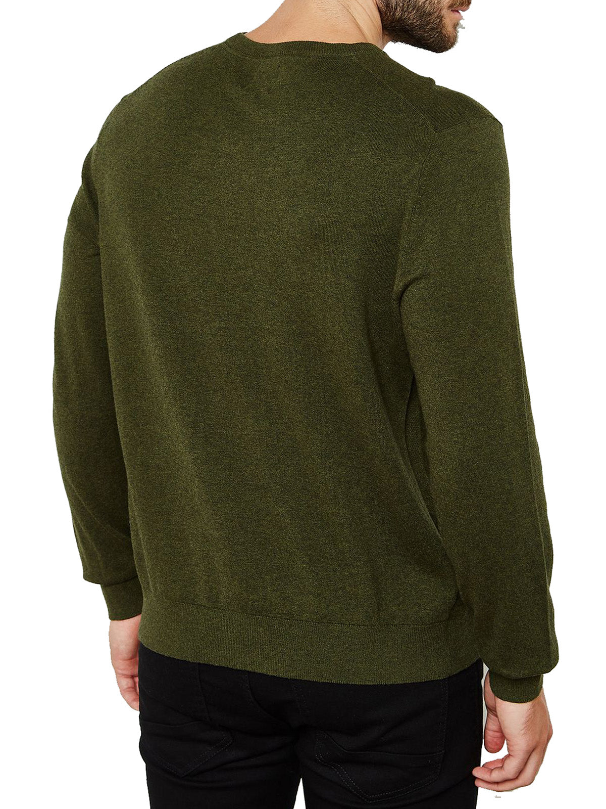 Mens Khaki Cotton Blend Crew Neck Knitted Jumper