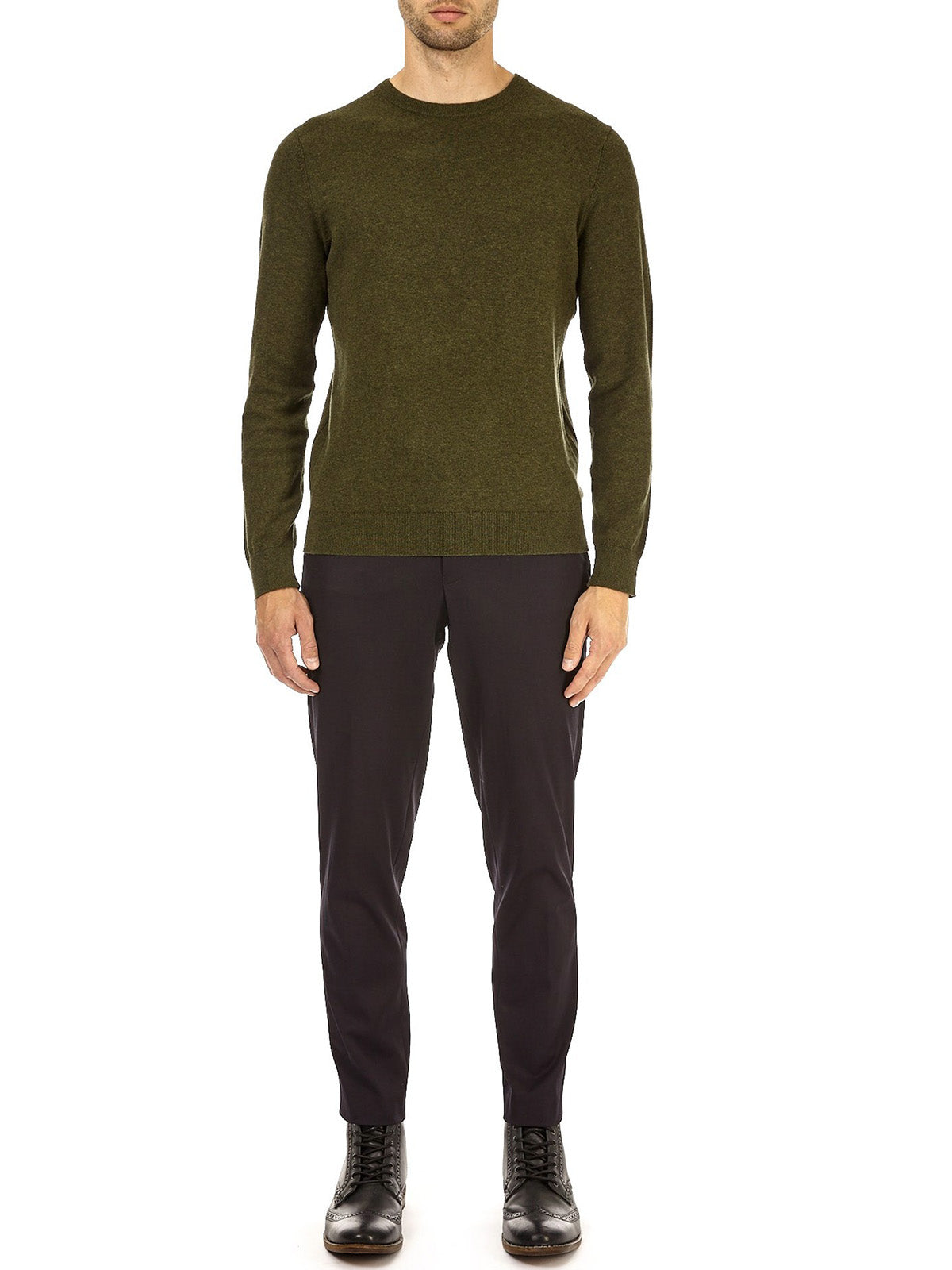 Mens Khaki Cotton Blend Crew Neck Knitted Jumper
