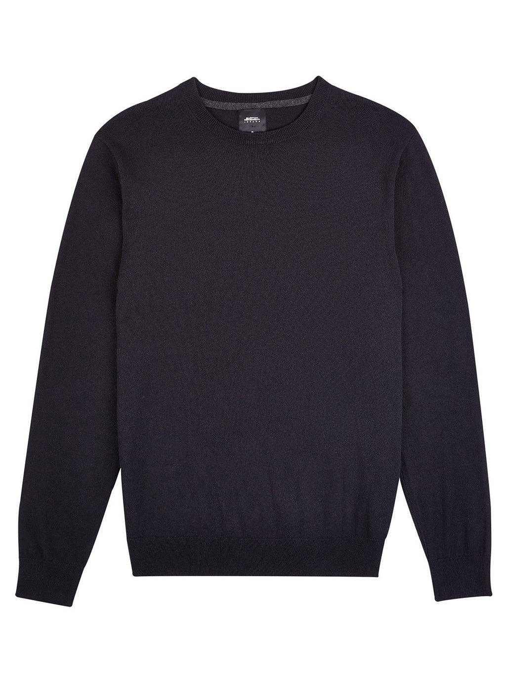 Mens Black Crew Neck Cotton Rich Knitted Jumper