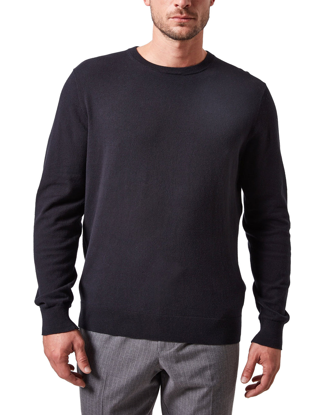Mens Black Crew Neck Cotton Rich Knitted Jumper
