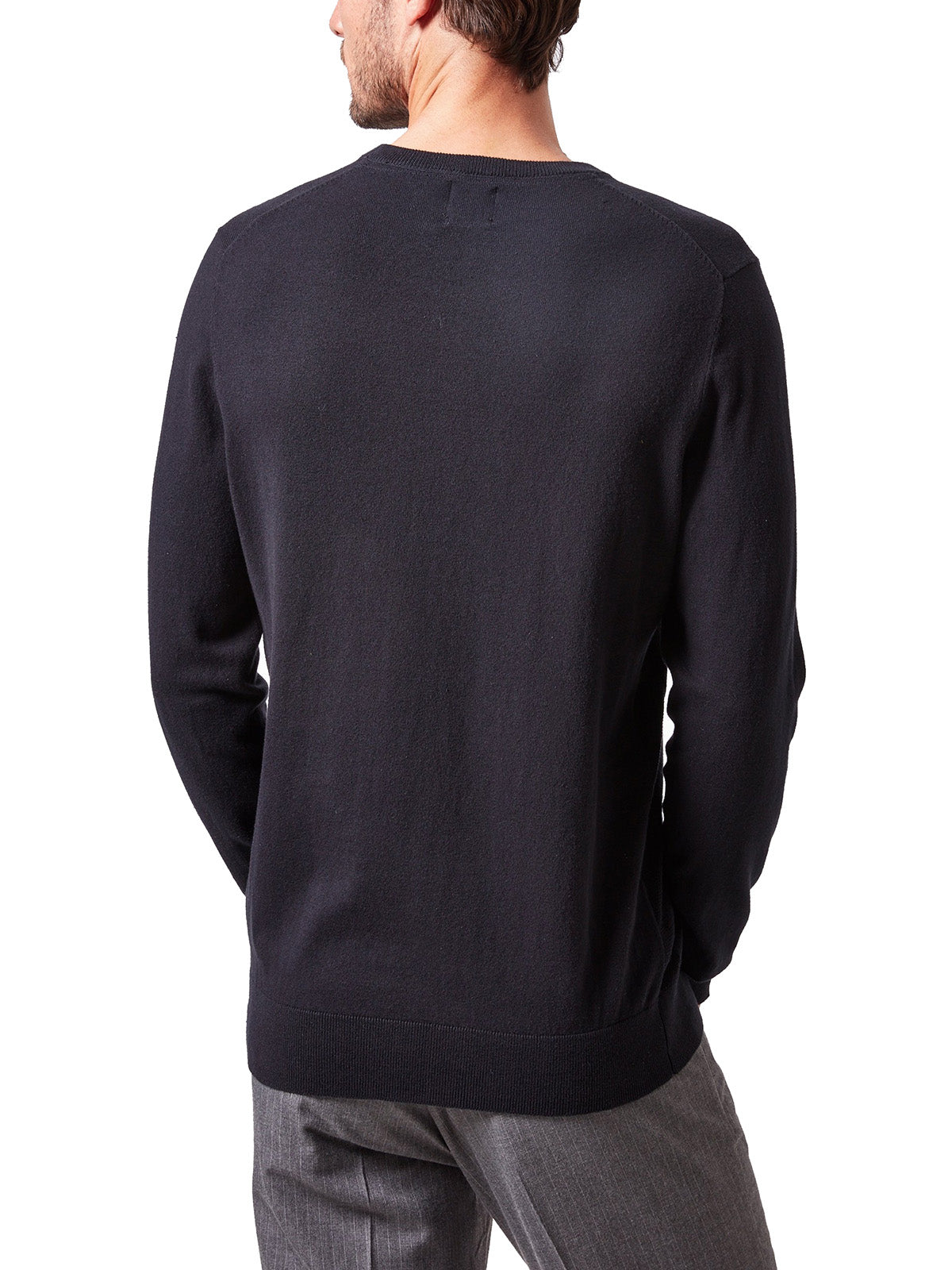 Mens Black Crew Neck Cotton Rich Knitted Jumper