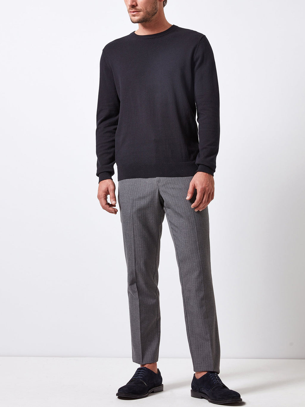Mens Black Crew Neck Cotton Rich Knitted Jumper