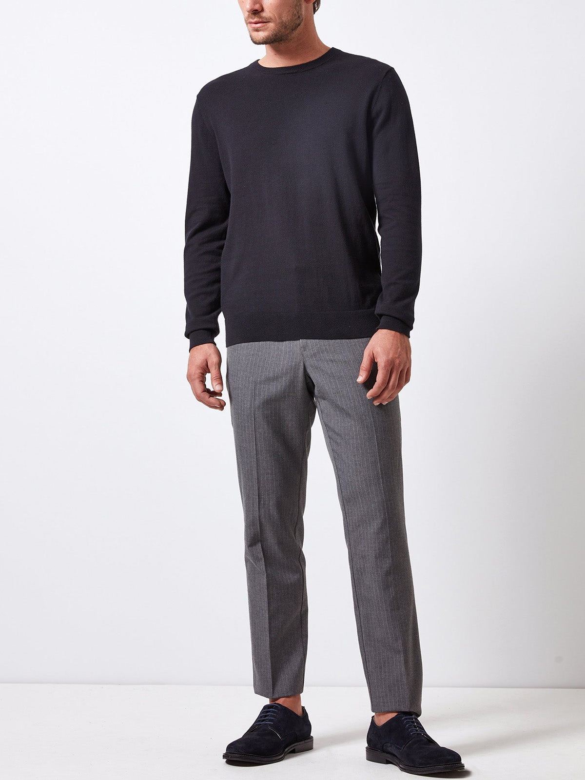Mens Black Crew Neck Cotton Rich Knitted Jumper