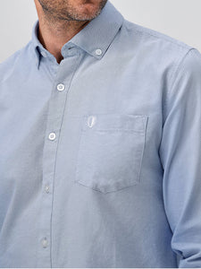 Mens Sky-Blue Pure Cotton Oxford Collared Long sleeves Shirt