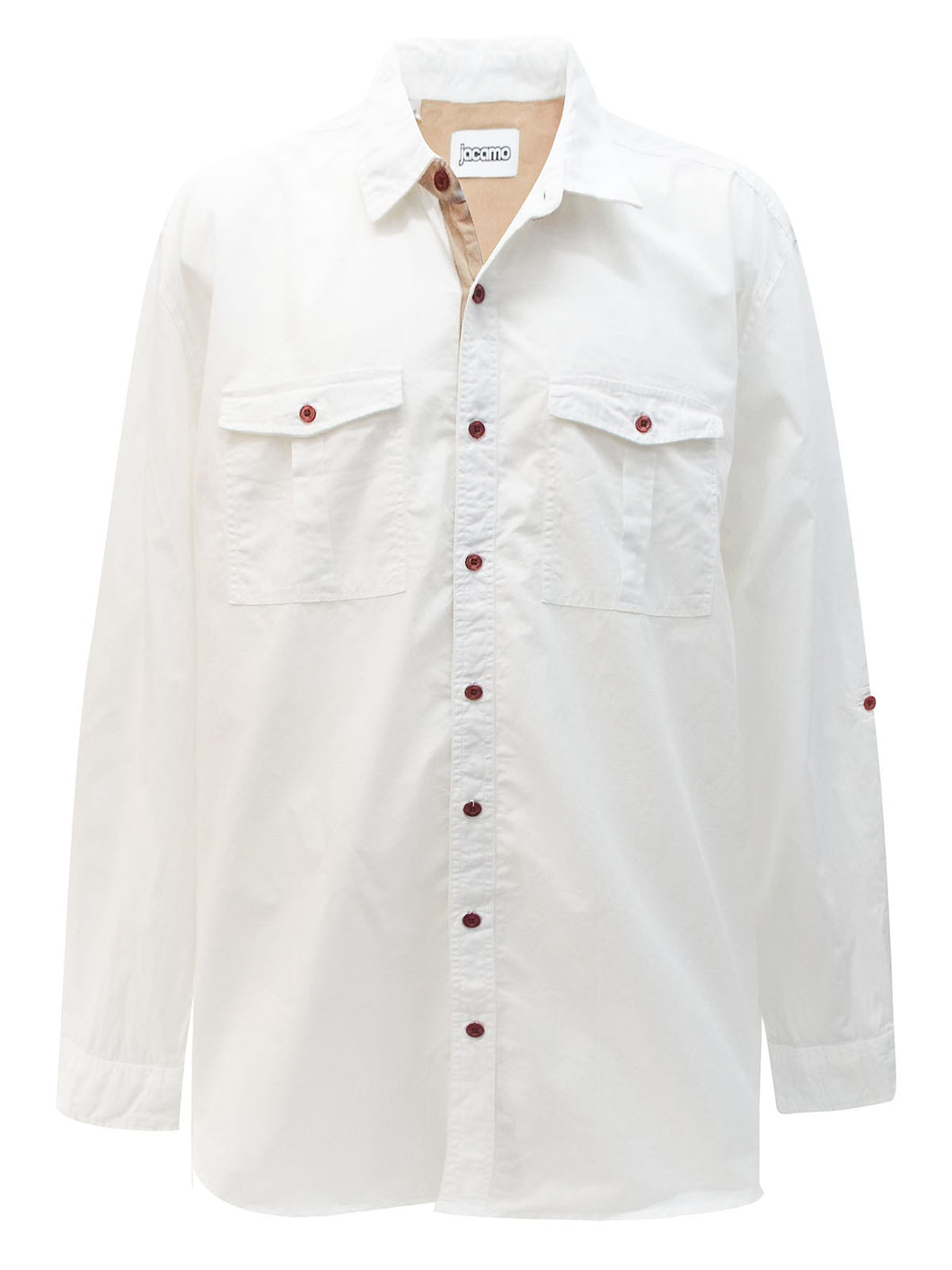 Mens Jacamo White Pure Cotton Long Sleeve Military Collared Shirt