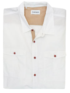 Mens Jacamo White Pure Cotton Long Sleeve Military Collared Shirt