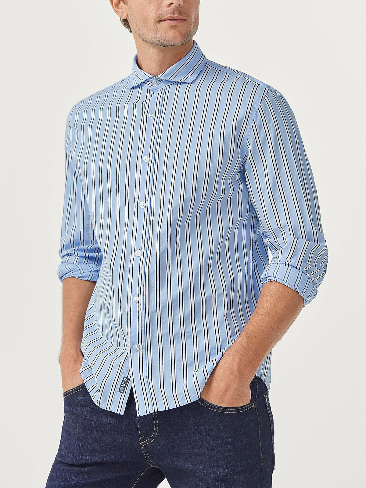 Mens Blue Big & Tall Pure Cotton Woven Striped Shirt