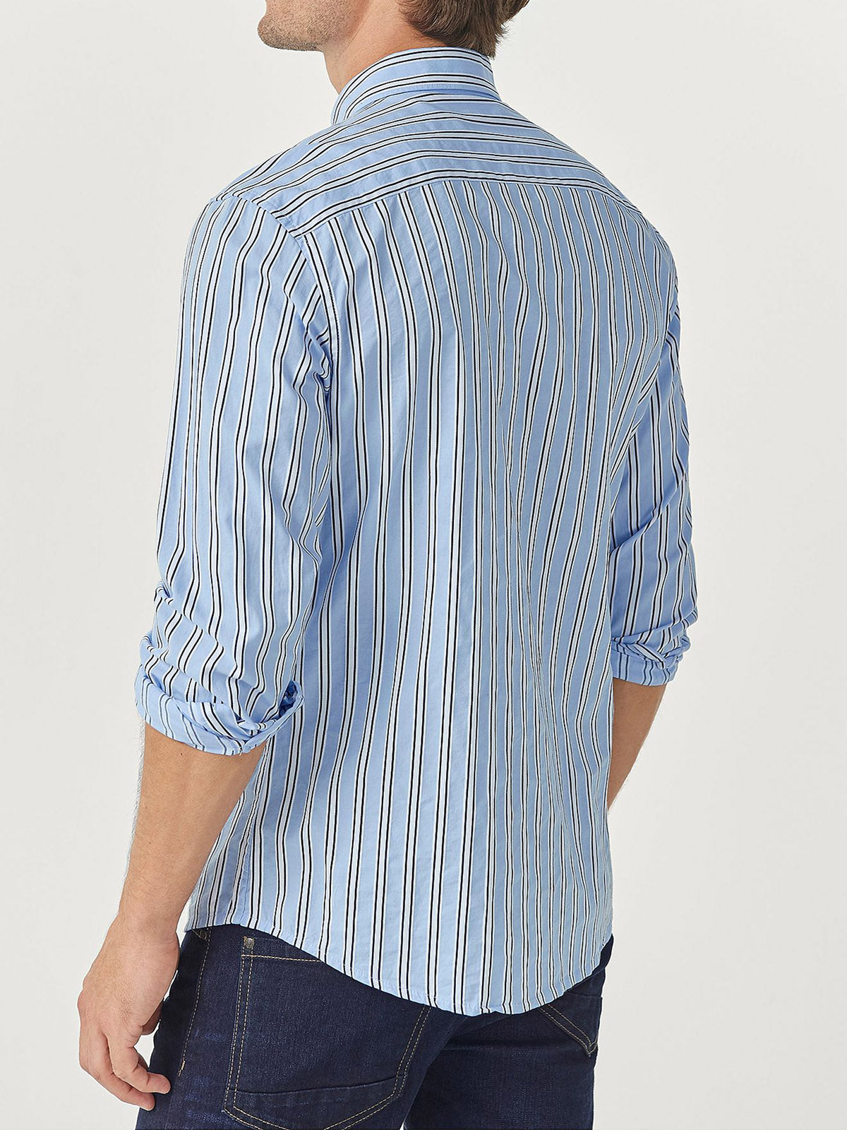 Mens Blue Big & Tall Pure Cotton Woven Striped Shirt