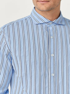 Mens Blue Big & Tall Pure Cotton Woven Striped Shirt