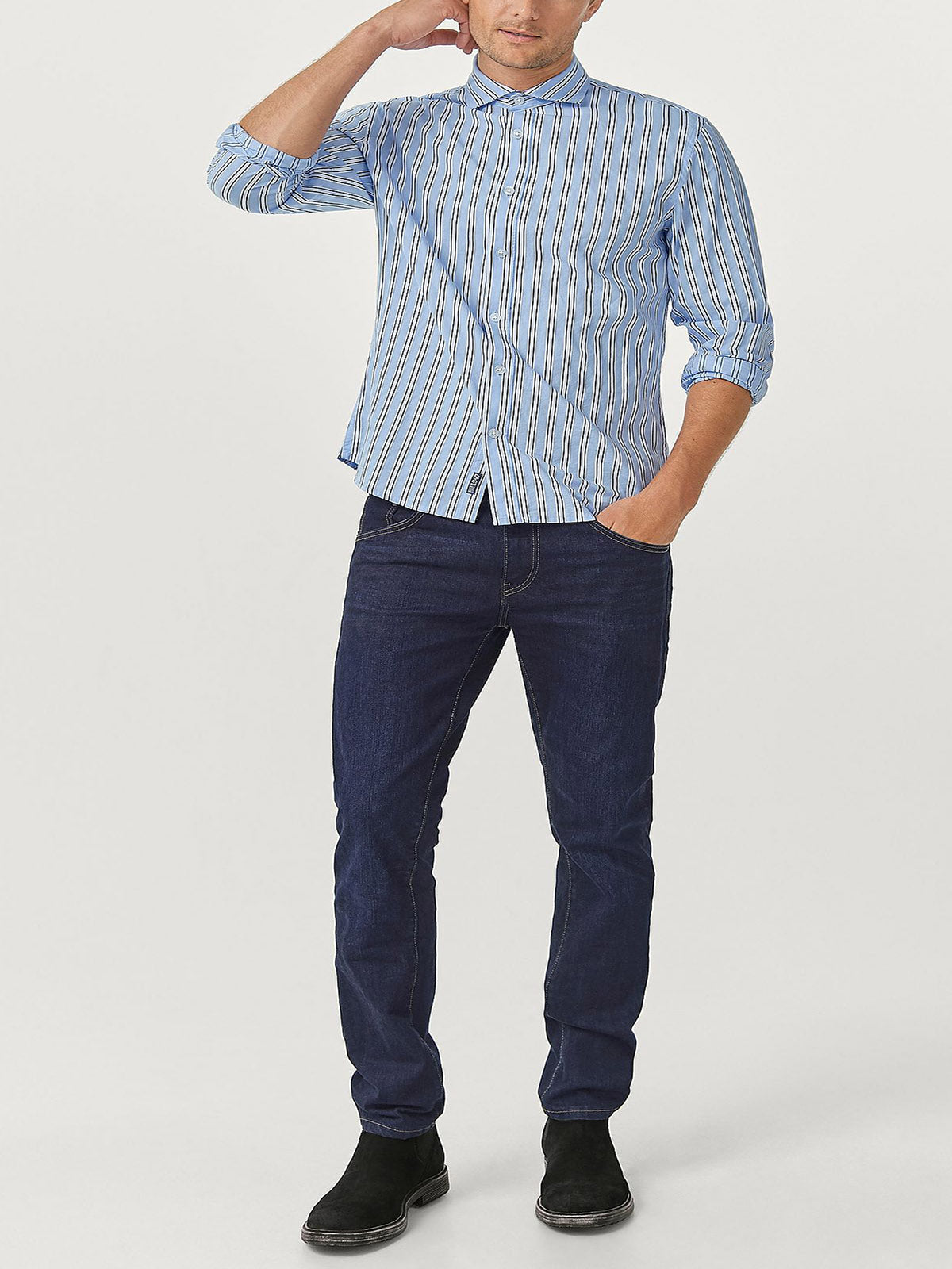Mens Blue Big & Tall Pure Cotton Woven Striped Shirt