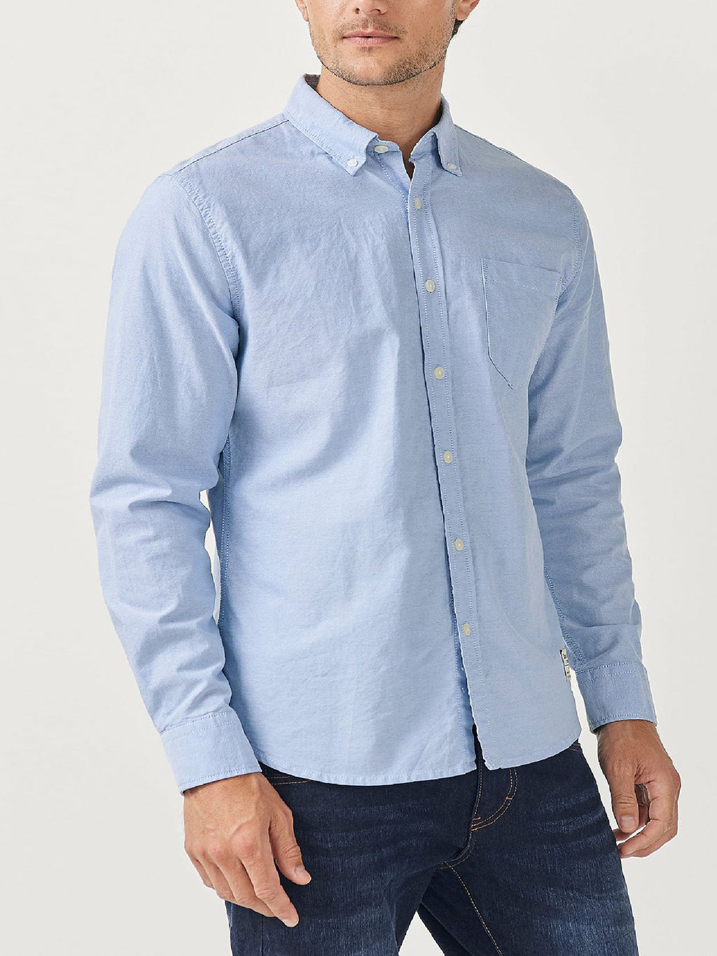 Mens Sky Blue Pure Cotton Button Collar Longsleeve Oxford Shirt