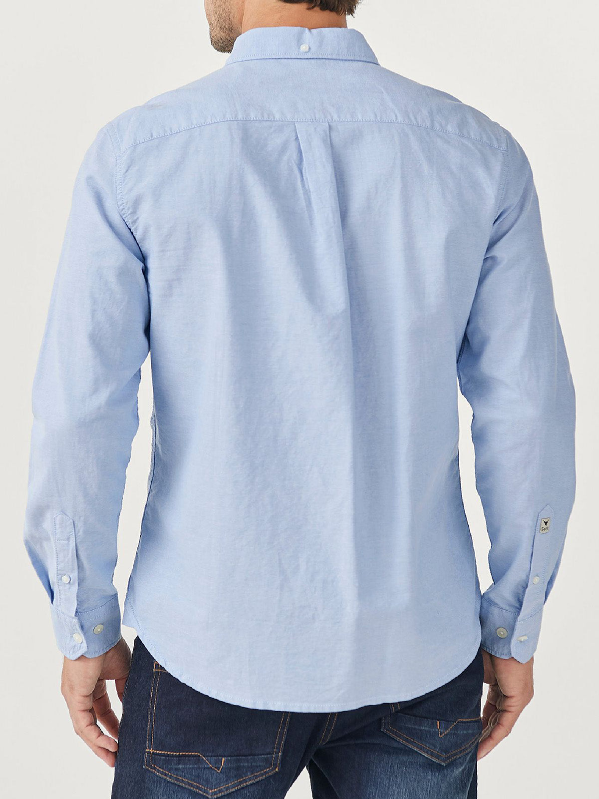 Mens Sky Blue Pure Cotton Button Collar Longsleeve Oxford Shirt