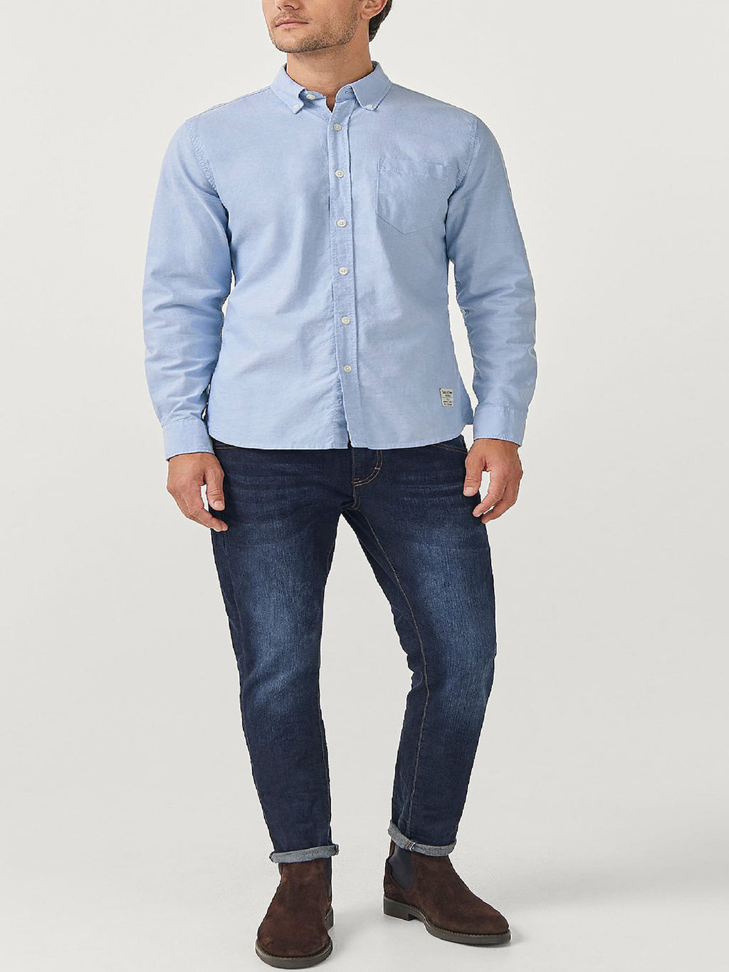 Mens Sky Blue Pure Cotton Button Collar Longsleeve Oxford Shirt