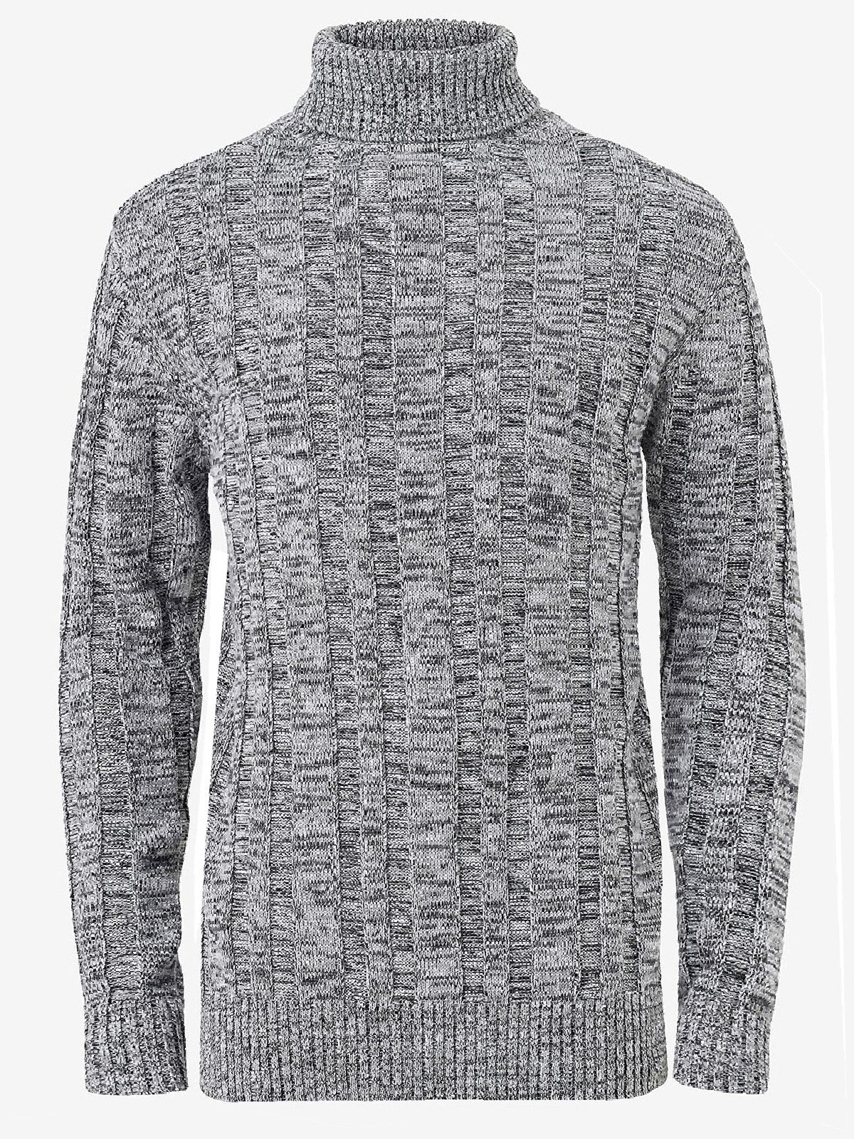 Mens Grey Marl Cotton Ribbed Knit Roll Neck Jumper