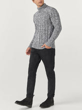 Load image into Gallery viewer, Mens Grey Marl Cotton Ribbed Knit Roll Neck Jumper

