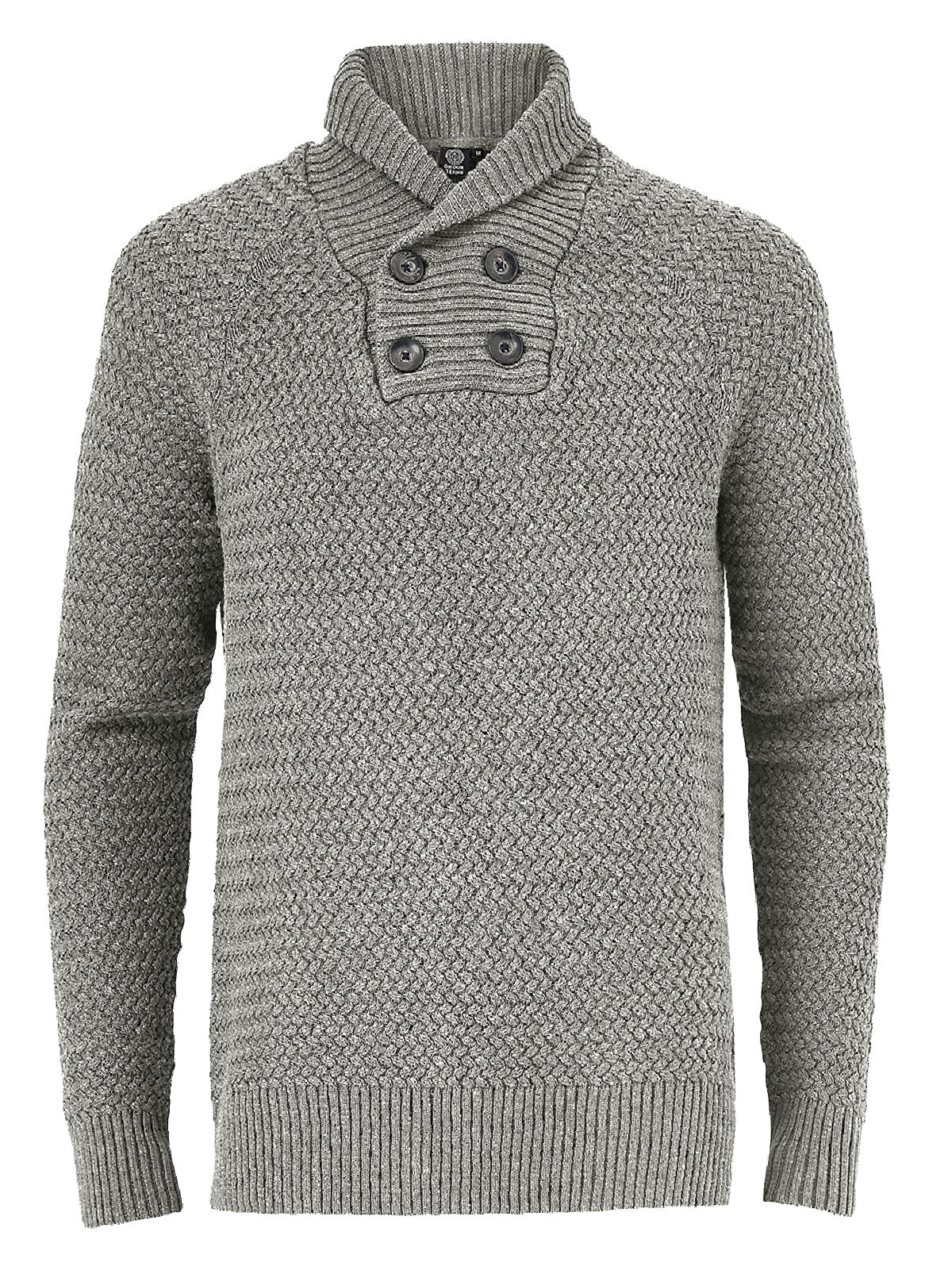 Mens Grey Archie Cotton Ribbed Shawl Collar Jumper