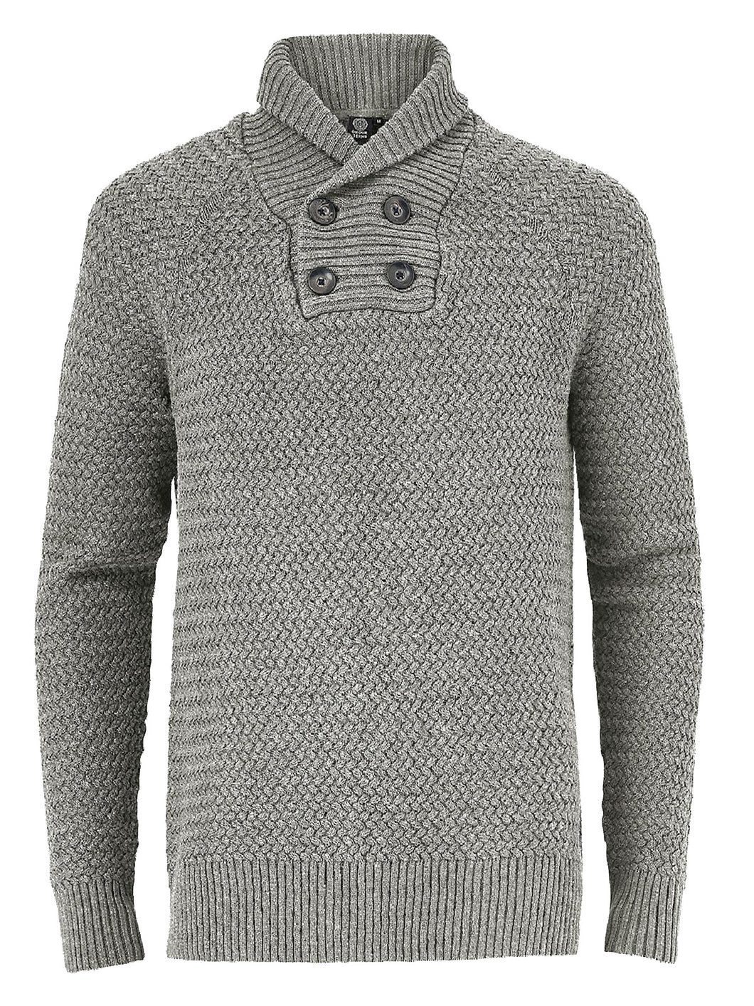 Mens Grey Archie Cotton Ribbed Shawl Collar Jumper