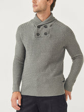 Load image into Gallery viewer, Mens Grey Archie Cotton Ribbed Shawl Collar Jumper
