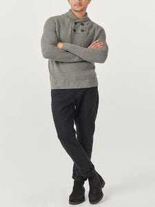 Mens Grey Archie Cotton Ribbed Shawl Collar Jumper