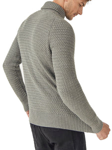 Mens Grey Archie Cotton Ribbed Shawl Collar Jumper