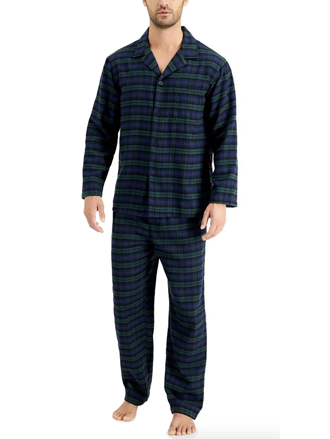 Mens Green & Blue Cotton Blend Checked Pyjama Set, XL