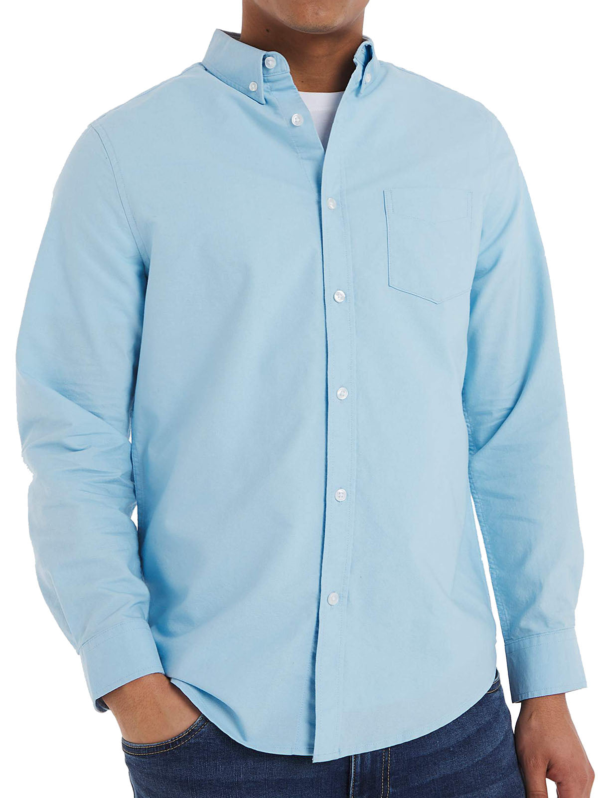 Mens Jacamo Sky Blue Long Sleeve Pure Cotton Oxford Big Tall Shirt