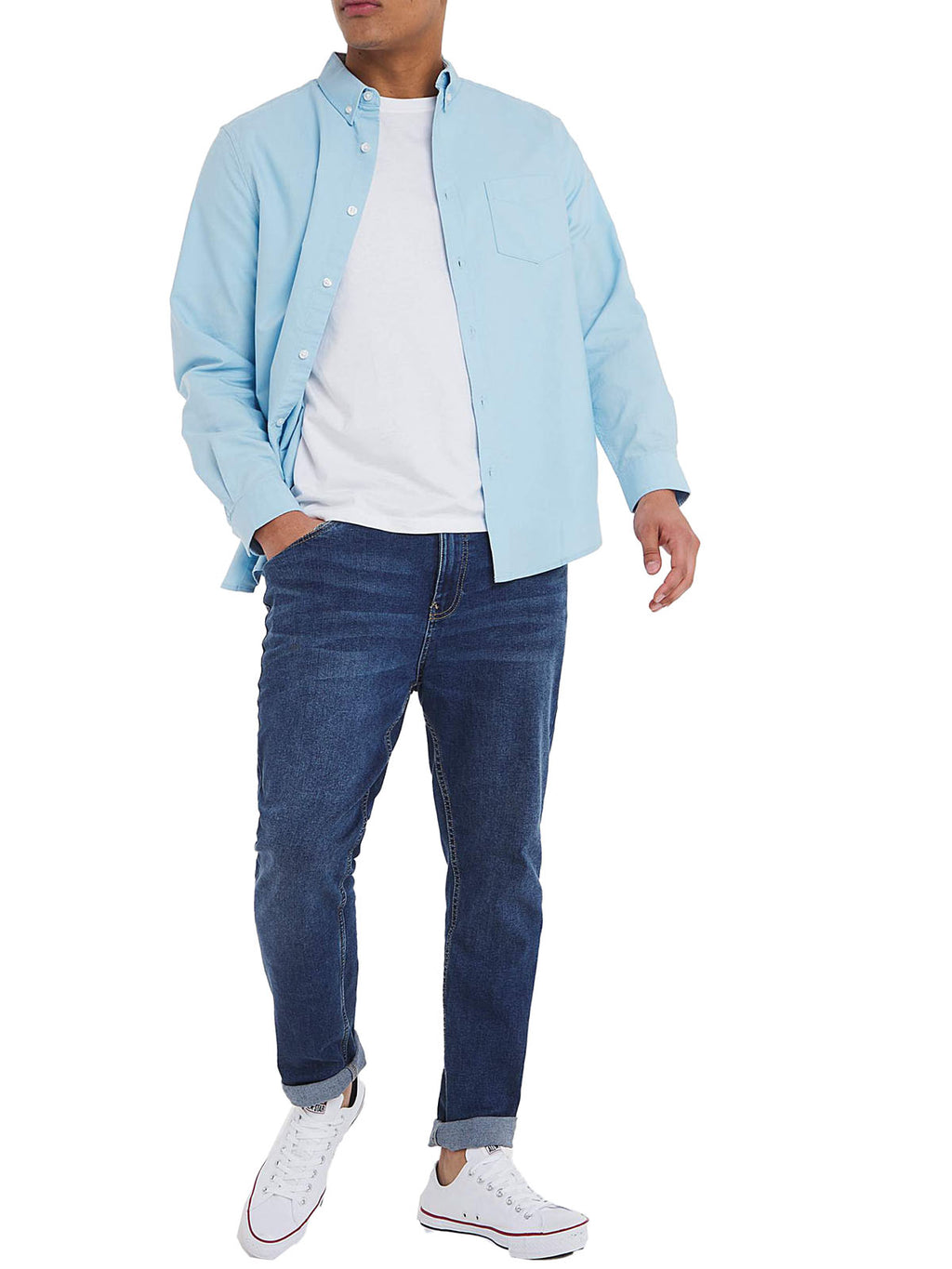 Mens Jacamo Sky Blue Long Sleeve Pure Cotton Oxford Big Tall Shirt
