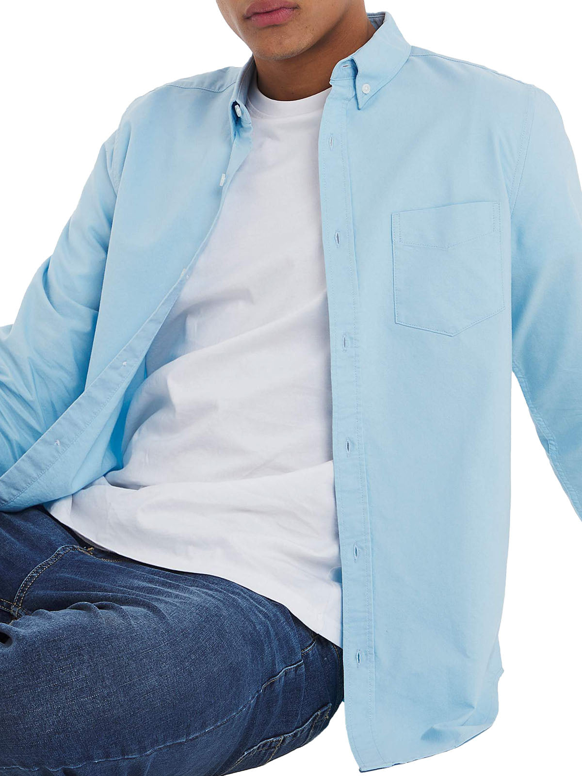 Mens Jacamo Sky Blue Long Sleeve Pure Cotton Oxford Big Tall Shirt