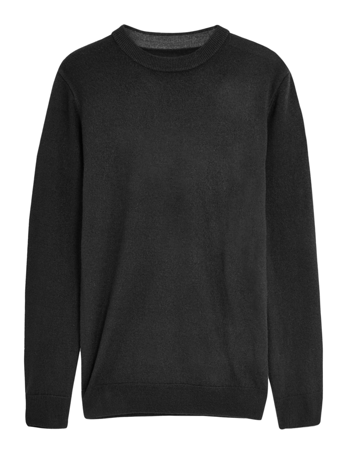 Mens Black Soft Knitted Cotton Rich Crew Ribbed Neck Long Sleeve Jumpers