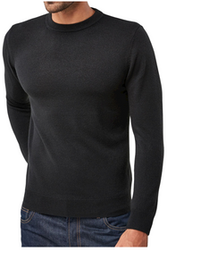 Mens Black Soft Knitted Cotton Rich Crew Ribbed Neck Long Sleeve Jumpers