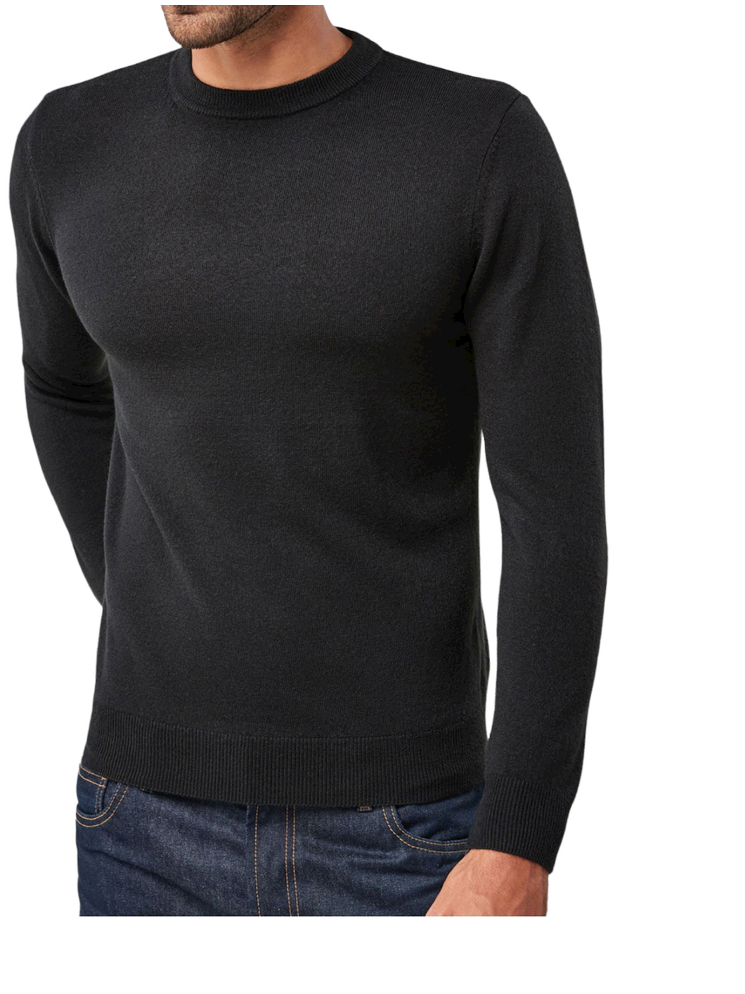 Mens Black Soft Knitted Cotton Rich Crew Ribbed Neck Long Sleeve Jumpers