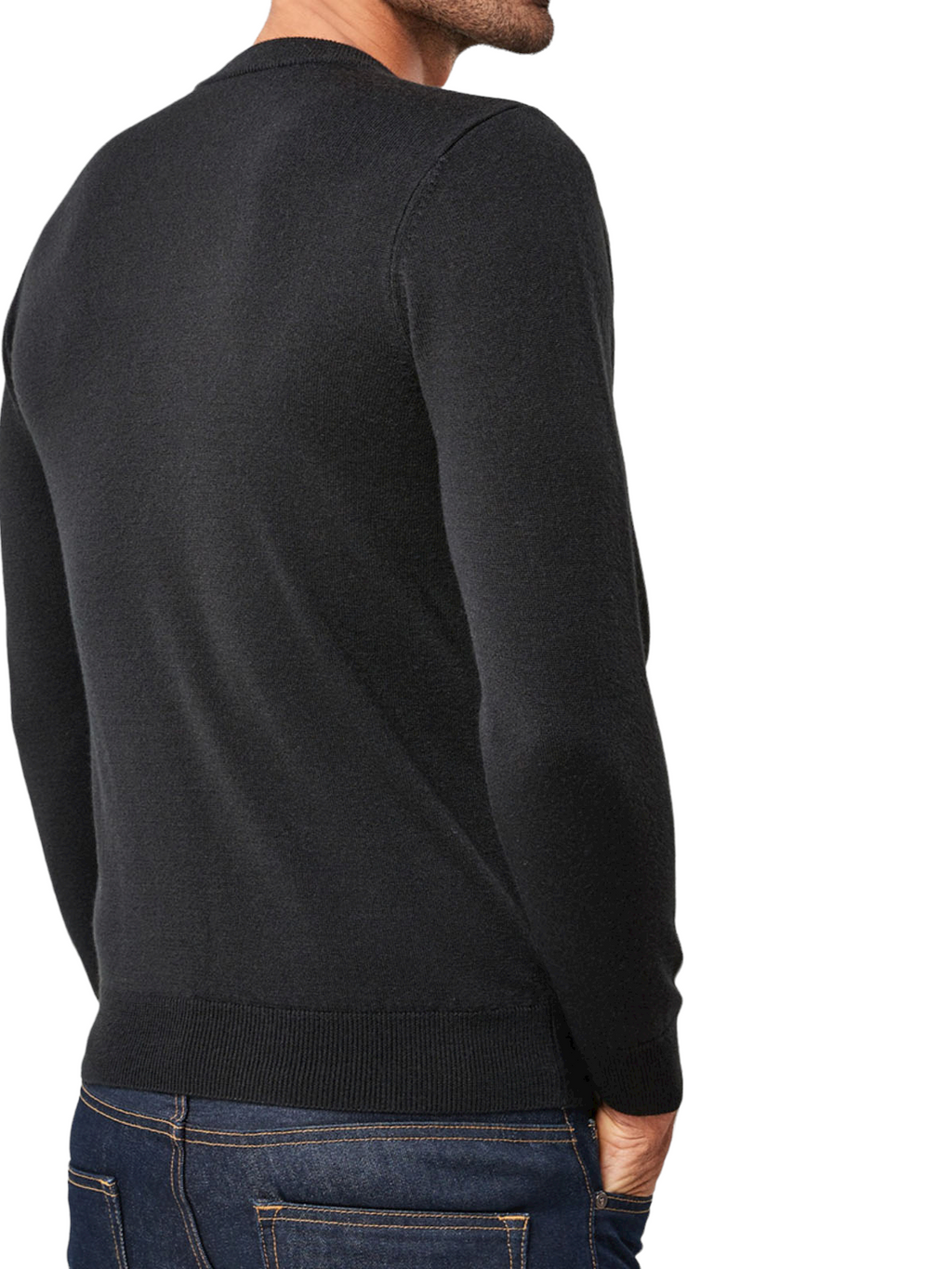 Mens Black Soft Knitted Cotton Rich Crew Ribbed Neck Long Sleeve Jumpers