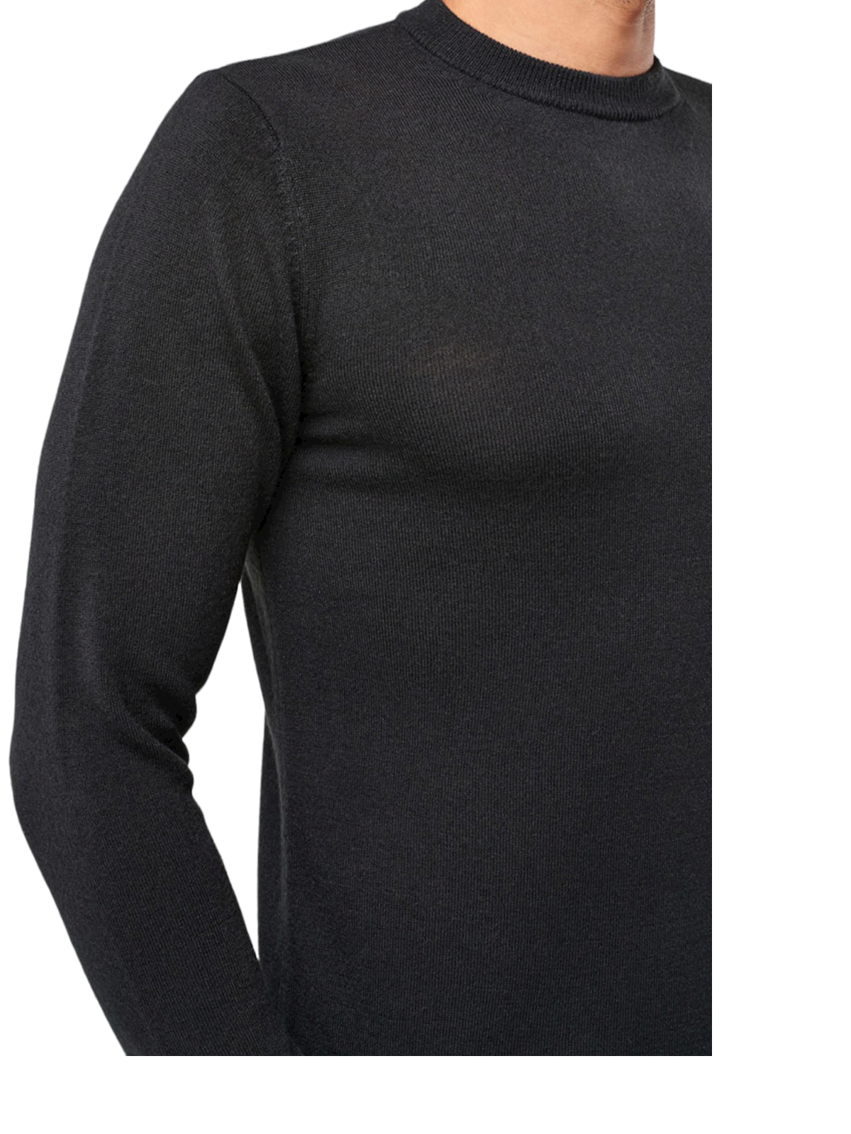 Mens Black Soft Knitted Cotton Rich Crew Ribbed Neck Long Sleeve Jumpers