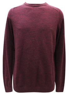 Mens  Burgundy Cotton Rich Soft Knit Textured Crew Neck Long Sleeve Jumper