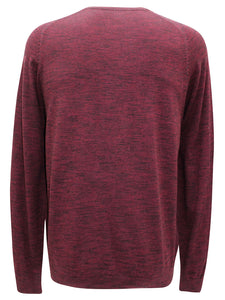 Mens  Burgundy Cotton Rich Soft Knit Textured Crew Neck Long Sleeve Jumper