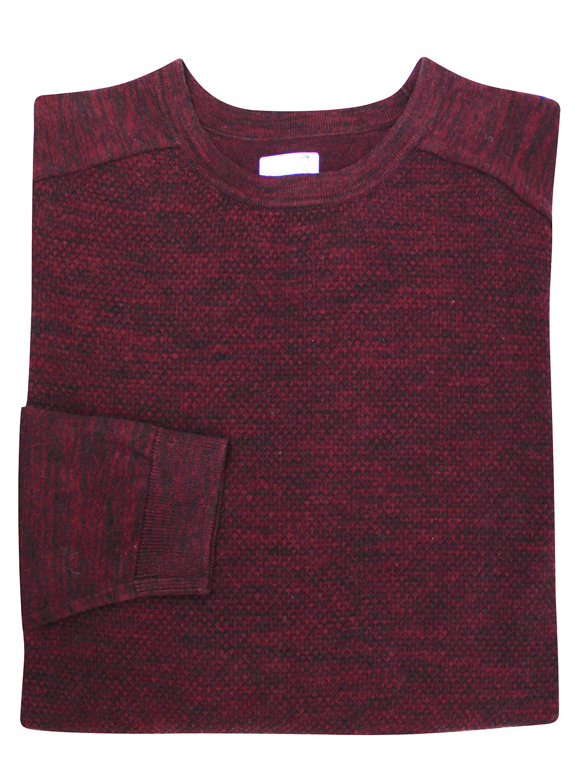 Mens  Burgundy Cotton Rich Soft Knit Textured Crew Neck Long Sleeve Jumper