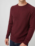 Mens  Burgundy Cotton Rich Soft Knit Textured Crew Neck Long Sleeve Jumper
