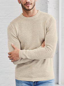 Mens Stone Linen Cotton Blend Crew Neck Knitted Jumper