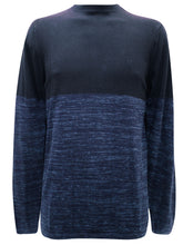 Load image into Gallery viewer, Mens Navy &amp; Blue Brush Color Block Crew Neck Cotton Jumpers
