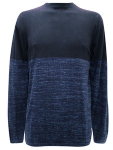 Mens Navy & Blue Brush Color Block Crew Neck Cotton Jumpers