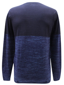 Mens Navy & Blue Brush Color Block Crew Neck Cotton Jumpers