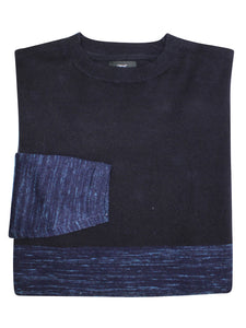 Mens Navy & Blue Brush Color Block Crew Neck Cotton Jumpers