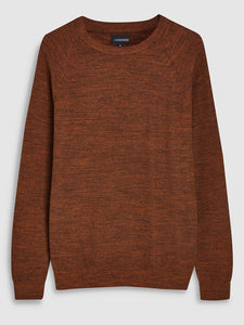 Mens Dark Rust Pure Cotton Crew Neck Thick Knitted Jumpers