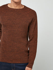 Mens Dark Rust Pure Cotton Crew Neck Thick Knitted Jumpers