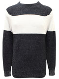 Black Textured Large Stripe Crew Neck Long Sleeve Jumpers