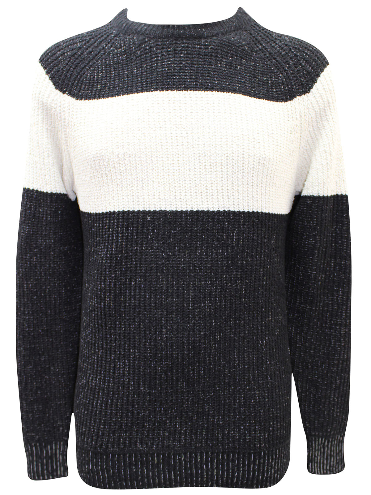 Black Textured Large Stripe Crew Neck Long Sleeve Jumpers