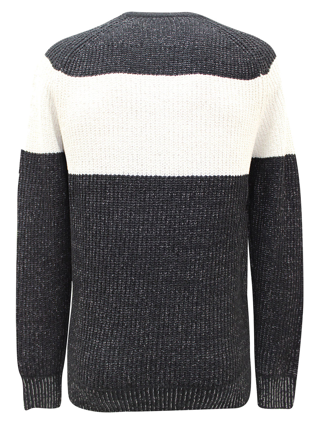 Black Textured Large Stripe Crew Neck Long Sleeve Jumpers