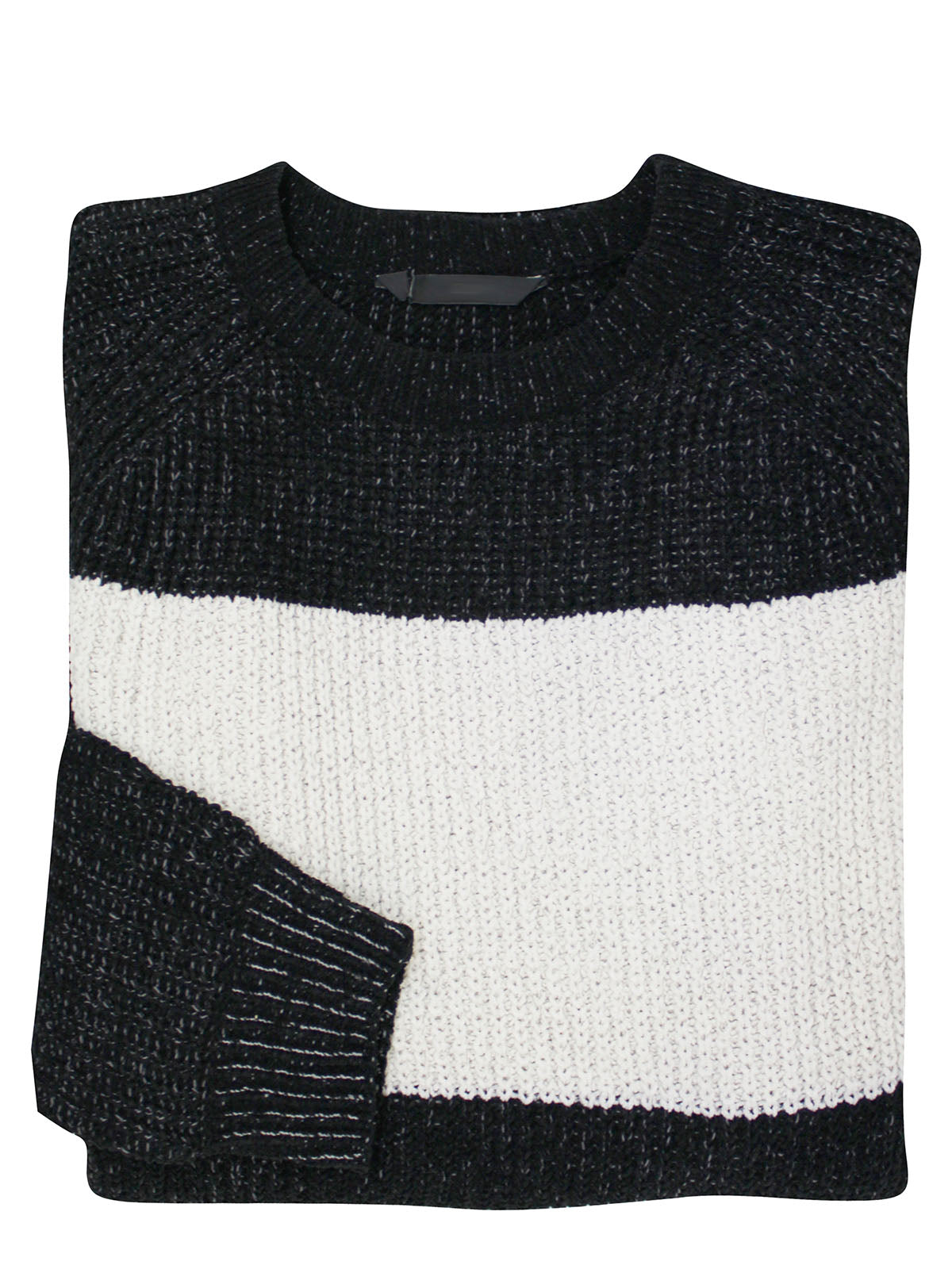 Black Textured Large Stripe Crew Neck Long Sleeve Jumpers